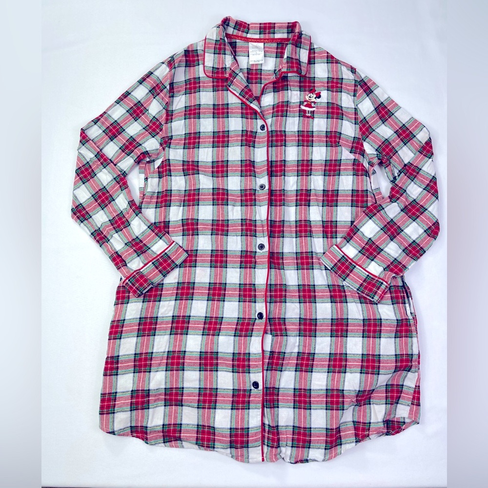 Disney Red White Plaid Flannel Nightshirt with Minnie Mouse